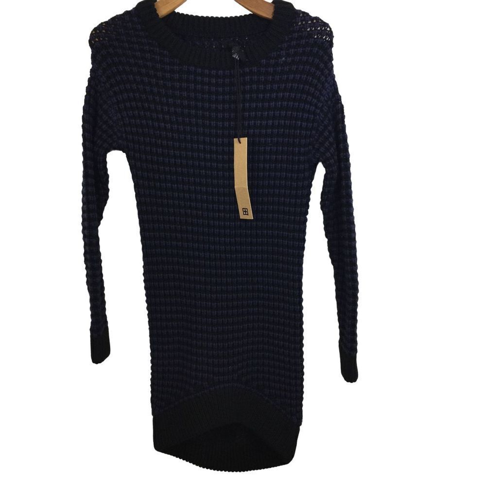 KSUBI Long Sleeve Chunky Waffle Knit Sweater Navy/Black Size XS NWT W132804